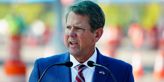 Georgia Governor Brian Kemp speaks during a press conference announcing expanded statewide COVID testing on August 10, 2020 in Atlanta, Georgia. Kemp recently signed a new elections law in Georgia.