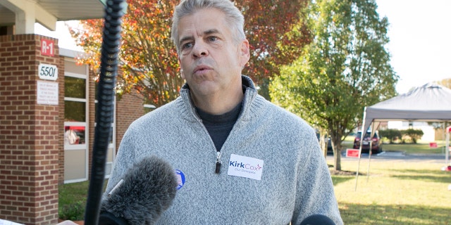 Then-Virginia Speaker of the House Kirk Cox talks to members of the media after voting at Tussing Elementary School Tuesday, November 5, 2019 in Colonial Heights, Va.?