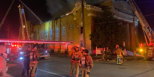 Firefighters respond to a church fire in Louisville, Ky. On March 13, 2021 (Louisville Fire Department)