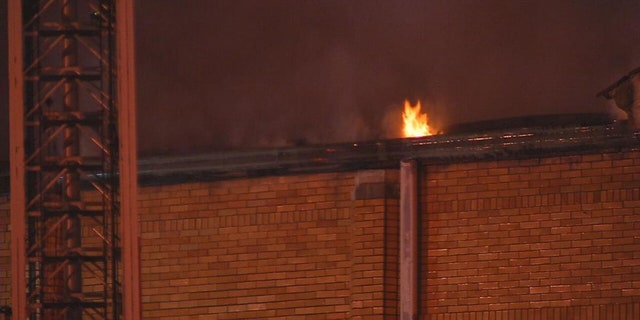 Flames seen on the roof of a church in Louisville, Kentucky, March 13, 2021. (Louisville Fire Department)