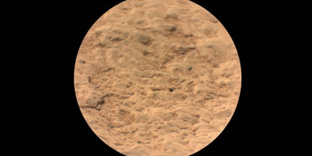 This image shows a close-up view of the rock target named "Máaz" from the SuperCam instrument on NASA’s Perseverance Mars rover. It was taken by SuperCam’s Remote Micro-Imager (RMI). "Máaz" means Mars in the Navajo language.