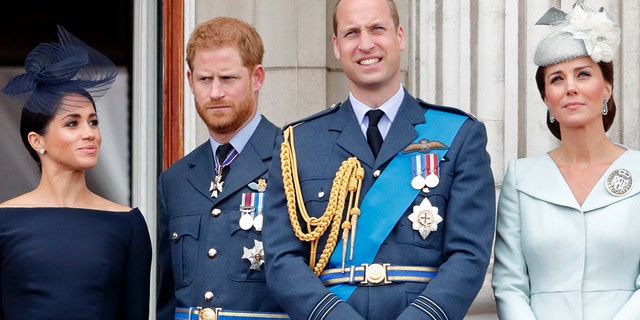 From left to right: Meghan Markle, Prince Harry, Prince William and Kate Middleton.  Middleton found Markle and Harry's recent tell-all interview 'disturbing', while William was 'crushed', according to royal expert Katie Nicholl.  (Photo by Max Mumby / Indigo / Getty Images)