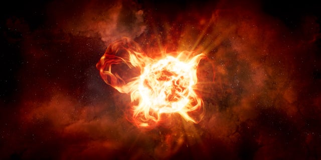 This artist's impression of the hypergiant star VY Canis Majoris reveals the star's large convection cells and giant arcs. Credits: NASA, ESA, and R. Humphreys (University of Minnesota), and J. Olmsted (STScI)