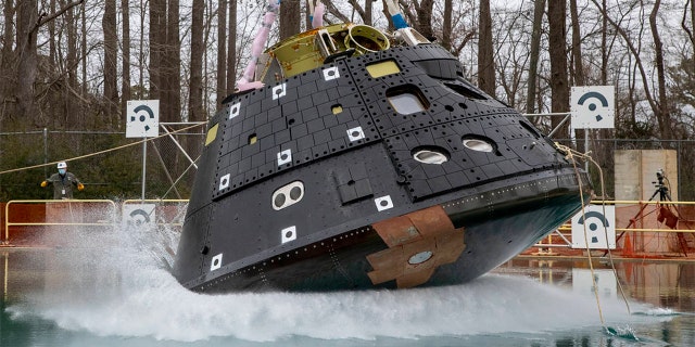 The first drop test for the latest Orion model capsule took place on March 23, 2021. Tests were performed from a height of 18 inches in NASA Langley's shower impact basin.
