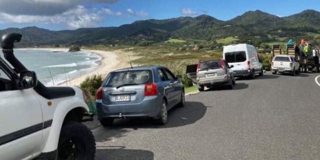 GREAT BARRIER ISLAND, NEW ZEALAND: Residents wait on higher ground following a tsunami warning on March 5, 2021 in Great Barrier Island, New Zealand. A number of low-lying coastal areas were evacuated across New Zealand following a series of earthquakes this morning. While the threat level has now been downgraded, wave surges are still expected along coastal areas, with New Zealanders warned to stay off beaches. (Photo by Bridget Cameron)