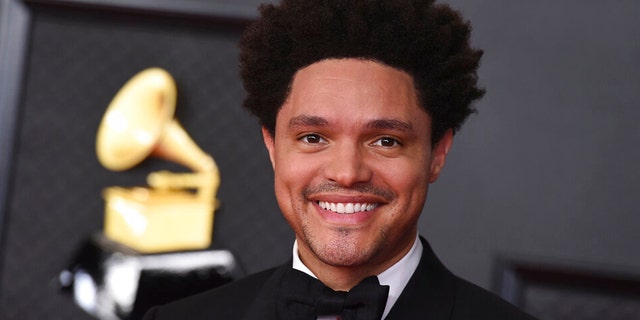 Trevor Noah is seen at the Grammy Awards in Los Angeles, March 14, 2021.