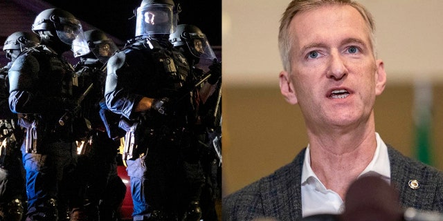 Restoring the Portland Police Bureau's ability to deal with gun violence is a focus of a new funding proposal by Portland Mayor Ted Wheeler, right.