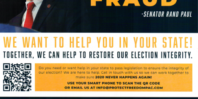 Sen. Rand Paul of Kentucky, a potential 2024 Republican presidential contender, argues that "it’s time to stop election fraud" in a mailer sent by the Protect Freedom PAC, an outside group affiliated with the libertarian minded senator, to Republican voters in New Hampshire.