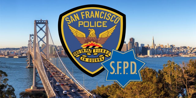 Logo of the San Francisco Police Department over a photo of the city.