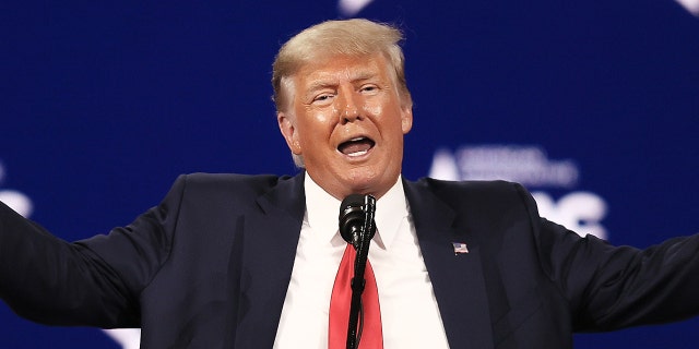 ORLANDO, FLORIDA - FEBRUARY 28: Former U.S. President Donald Trump addresses the Conservative Political Action Conference (CPAC) held in the Hyatt Regency on February 28, 2021 in Orlando, Florida. Begun in 1974, CPAC brings together conservative organizations, activists, and world leaders to discuss issues important to them. (Photo by Joe Raedle/Getty Images)