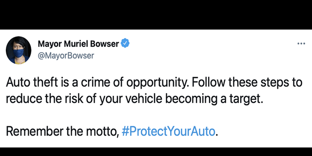 Une capture d'écran d'un tweet maintenant supprimé par la maire de DC, Muriel Bowser (Twitter)