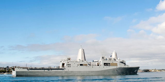 The amphibious transport dock ship USS San Diego sails in San Diego Bay in San Diego, California, in December 2012. (U.S. Navy/Mass Communication Specialist 2nd Class Jonathan P. Idle/AP)
