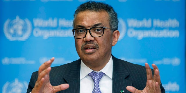 FILE - In this file photo from Monday, March 9, 2020, Tedros Adhanom Ghebreyesus, Director-General of the World Health Organization, speaks at a press conference at WHO headquarters in Geneva, Swiss.  (Salvatore Di Nolfi / Keystone via AP, file)