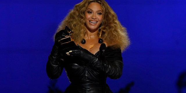 Beyonce accepts the award for Best R&B Performance for "black parade" at the 63rd Annual Grammy Awards at the Los Angeles Convention Center on March 14, 2021.