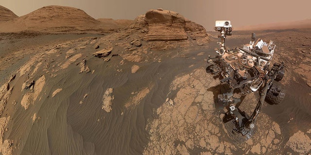 The panorama is composed of 60 images from the MAHLI camera on the robotic arm of the rover as well as 11 images from the Mastcam on the mast, or "lead," of the rover.  Credits: NASA / JPL-Caltech / MSSS.