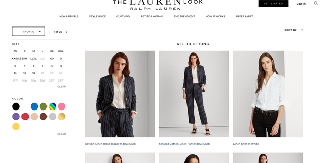 The Lauren Look's website, pictured. Much like Rent the Runway, chosen selections are shipped out to the shopper to rent, try or buy.