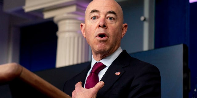 Homeland Security Secretary Alejandro Mayorkas speaks during a press briefing at the White House, Monday, March 1, 2021, in Washington. (AP Photo/Andrew Harnik)