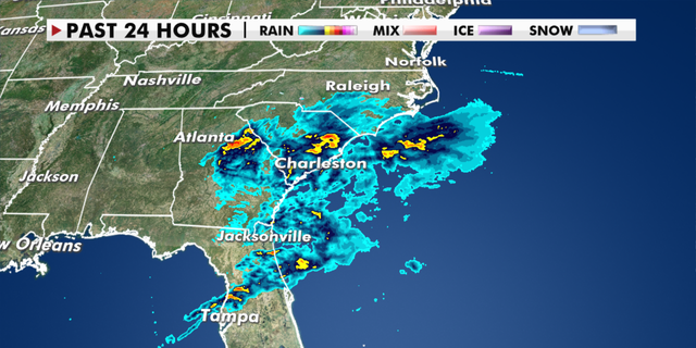 Precipitation in the Southeast over the last 24 hours. (Fox News)