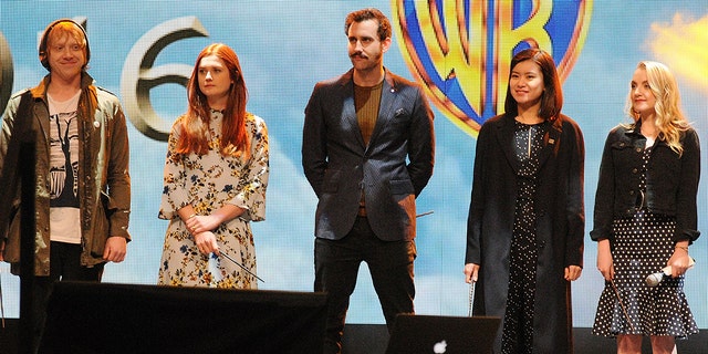 'Harry Potter' cast members, from left, Rupert Grint, Bonnie Wright, Matthew Lewis, Katie Leung and Evanna Lynch. (Getty Images)