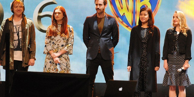 'Harry Potter' cast members, from left, Rupert Grint, Bonnie Wright, Matthew Lewis, Katie Leung and Evanna Lynch. (Getty Images)