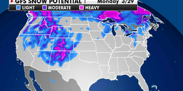 Expected potential snowfall through next week. (Fox News)