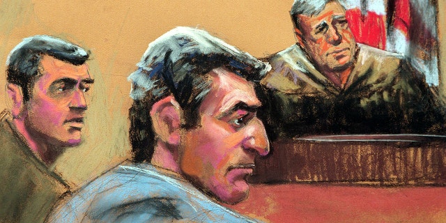 World Trade Center bomb suspect Ramzi Yousef, center, and co-defendent Eyad Ismoil, left, appear before federal court Judge Kevin Duffy in August 1994 in New York.RUTH POLLACK/AFP/GettyImages)