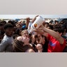 People gather for spring break on the beach in Port Aransas, Texas, on, Friday, March 12, 2021.