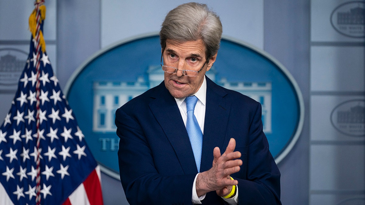 Special Presidential Envoy for Climate John Kerry speaks during a press briefing at the White House, Thursday, April 22, 2021, in Washington.