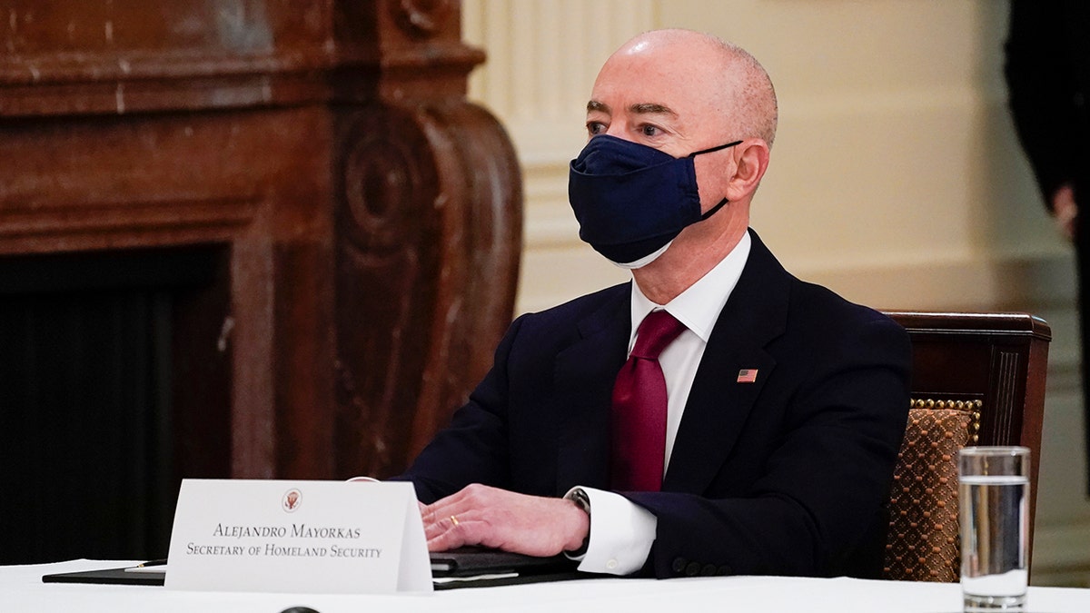 Homeland Security Secretary Alejandro Mayorkas attends a Cabinet meeting with President Joe Biden in the East Room of the White House, Thursday, April 1, 2021, in Washington. (Associated Press)