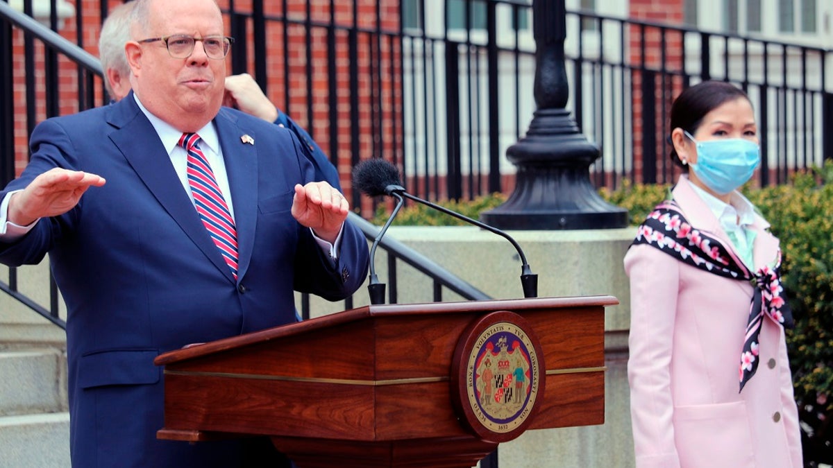 Maryland Gov. Larry Hogan, R., sent liberals into a tizzy on Thursday when he referred to the Washington Football Team by its original name, the Redskins. (AP Photo/Brian Witte, File)