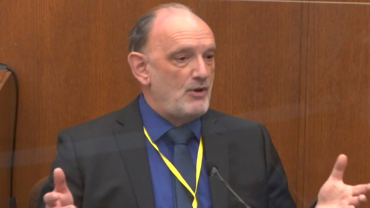 In this image from video, Dr. David Fowler testifies as Hennepin County Judge Peter Cahill presides, Wednesday, April 14, 2021, in the trial of former Minneapolis police Officer Derek Chauvin at the Hennepin County Courthouse in Minneapolis, Minn. Chauvin is charged in the May 25, 2020 death of George Floyd. 