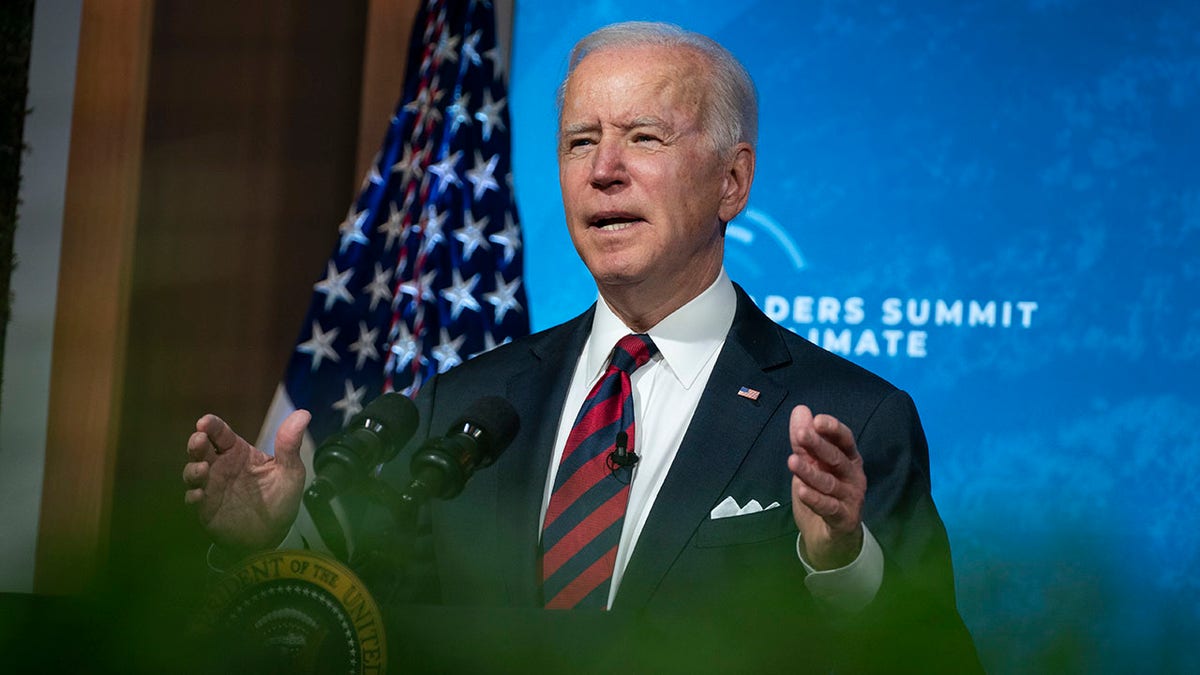 President Joe Biden speaks to the virtual Leaders Summit on Climate, from the East Room of the White House, Thursday, April 22, 2021, in Washington. (AP Photo/Evan Vucci)
