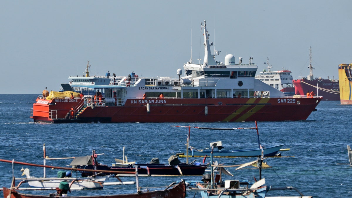 A National Search and Rescue Agency rescue ship sails to join the search for submarine KRI Nanggala that went missing while participating in a training exercise on Wednesday, off Banyuwangi, East Java, Indonesia, Friday, April 23, 2021. (AP Photo)