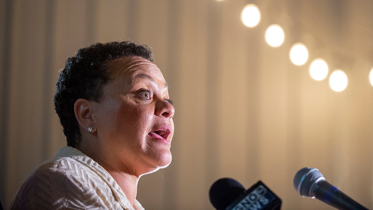 Karen Carter Peterson concedes the election for Louisiana's Second Congressional District Saturday, April 24, 2021 at Central City BBQ in New Orleans. (Associated Press)