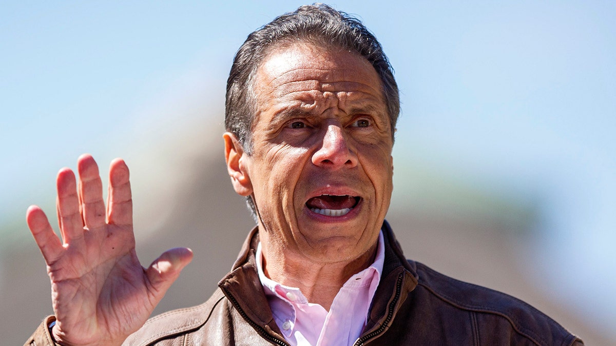 New York Gov. Andrew Cuomo speaks during a news conference, Monday, April 26, 2021 at the New York State Fair Grounds in Syracuse, New York.