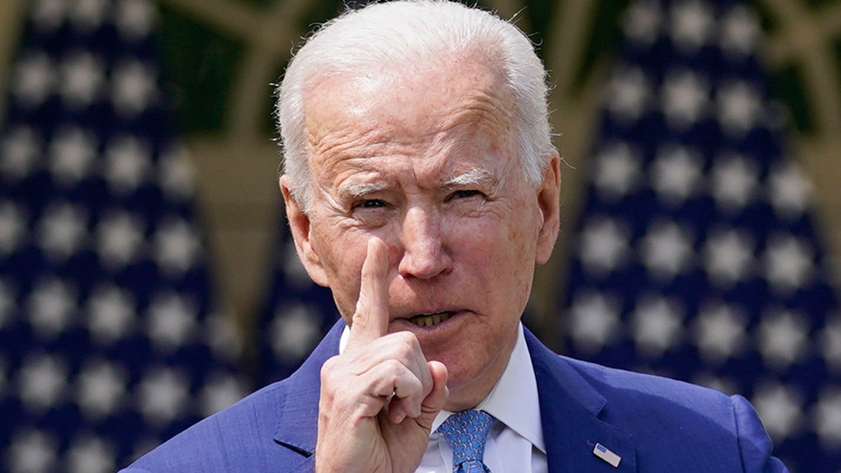 President Joe Biden gestures as he speaks about gun violence prevention in the Rose Garden at the White House, Thursday, April 8, 2021, in Washington.