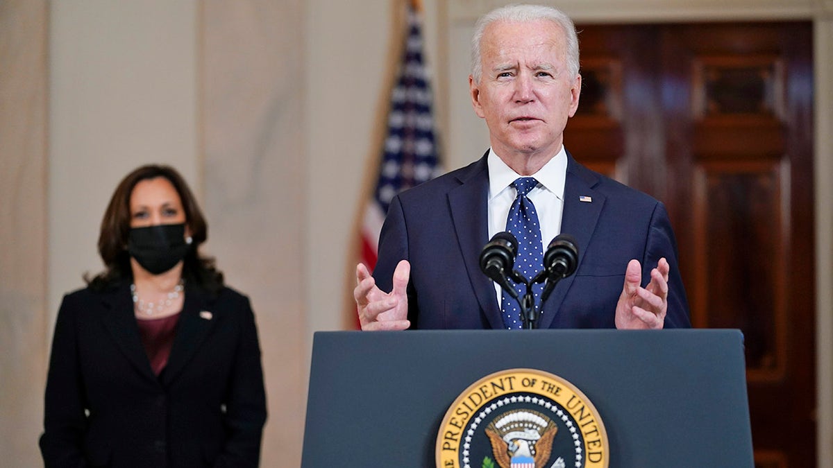 President Joe Biden, accompanied by Vice President Kamala Harris, speaks Tuesday, April 20, 2021, at the White House in Washington, after former Minneapolis police Officer Derek Chauvin was convicted of murder and manslaughter in the death of George Floyd. (Associated Press)