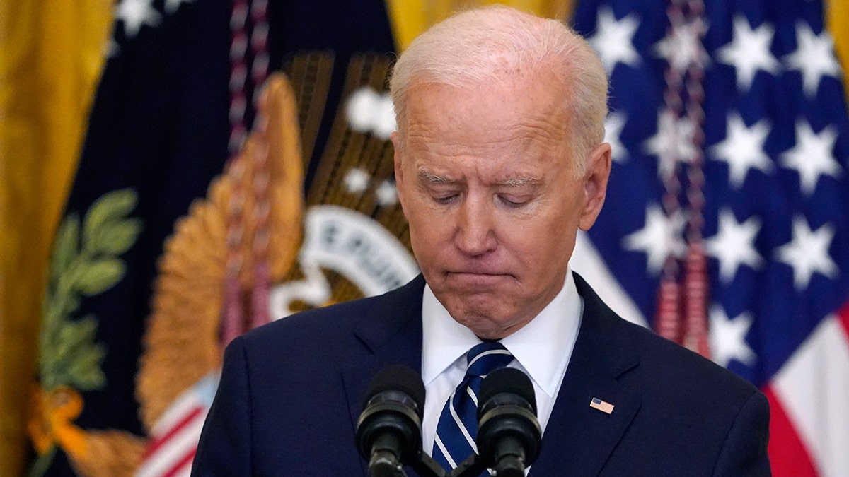 President Joe Biden pauses as he listens to a question during a news conference at the White House, March 25, 2021. (AP Photo/Evan Vucci)