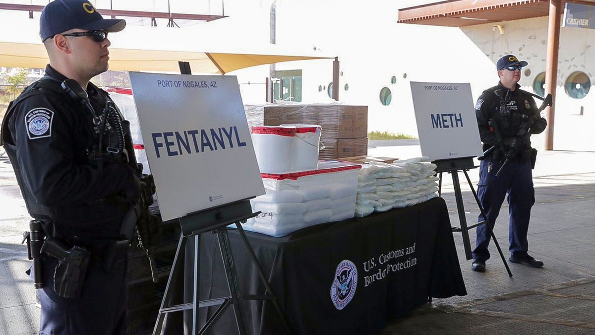 Packets of fentanyl mostly in powder form and methamphetamine, which U.S. Customs and Border Protection say they seized from a truck crossing into Arizona from Mexico, is on display during a news conference at the Port of Nogales, Arizona, U.S., January 31, 2019. Courtesy U.S. Customs and Border Protection/Handout via REUTERS ATTENTION 