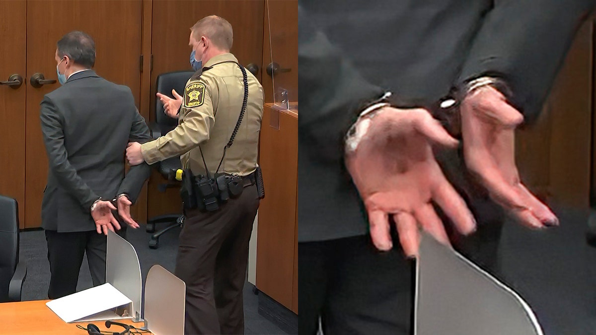 In this image from video, former Minneapolis police Officer Derek Chauvin, center, is taken into custody as his attorney, Eric Nelson, left, looks on, after the verdicts were read at Chauvin's trial for the 2020 death of George Floyd, Tuesday, April 20, 2021, at the Hennepin County Courthouse in Minneapolis, Minnesota. 