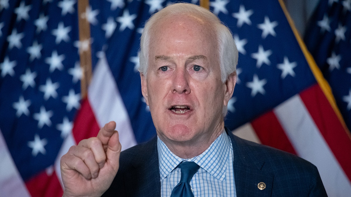 Senator John Cornyn (R-TX) during a Republican Senator press conference at the U.S. Capitol, in Washington, D.C., on Wednesday March 3, 2021. (Graeme Sloan/Sipa USA)