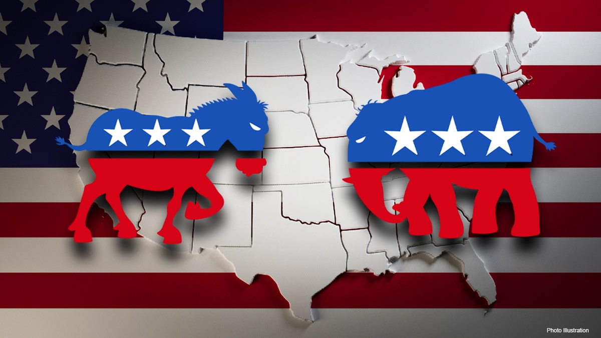 USA map with Democrats and Republicans symbol 