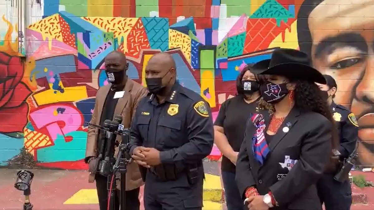 Houston Police Chief Troy Finner, during a press conference Thursday in front of the mural