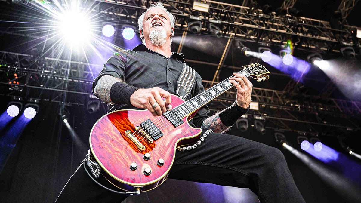 Guitarist Jon Schaffer performs with the German-American power metal band Demons &amp; Wizards during the Danish heavy metal festival Copenhell 2019 in Copenhagen. (PYMCA/Avalon/Gonzales Photo/Peter Troest/Universal Images Group via Getty Images)