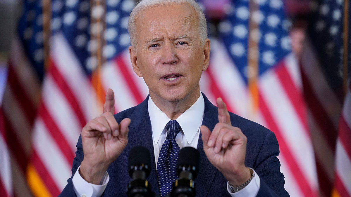 President Biden delivers a speech on infrastructure spending at Carpenters Pittsburgh Training Center, Wednesday, March 31, 2021, in Pittsburgh. (AP Photo/Evan Vucci)