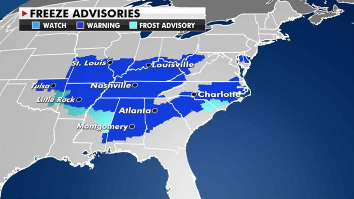 Freeze advisories have been issued across Mississippi, Tennessee and Ohio. (Fox News)