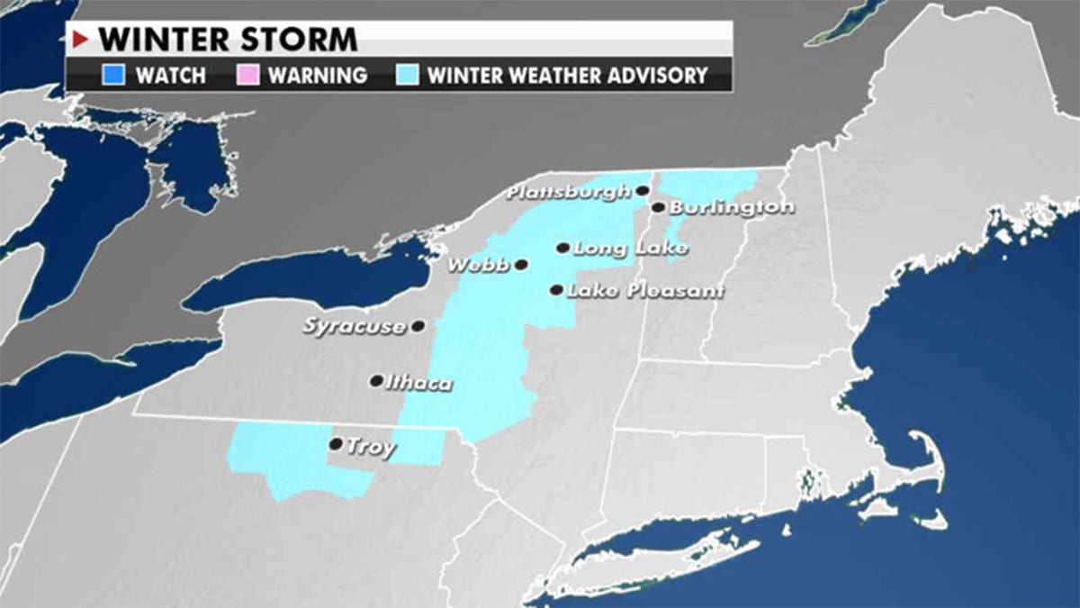 Four to eight inches of heavy snow could fall over upstate New York and New England. (Fox News)