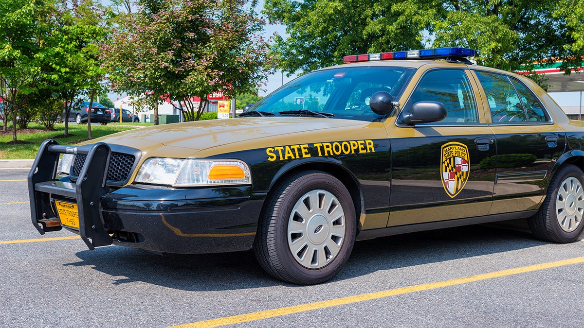 Elkton, MD, USA - May 27, 2014: State Trooper Police Car from the Maryland State Police on parking lot.
