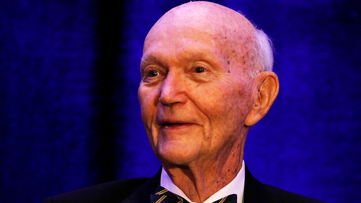 Apollo 11 astronaut Michael Collins speaks at a panel discussion on the 50th anniversary of the launch in Cocoa Beach, Florida, U.S., July 16, 2019. REUTERS/Joe Skipper