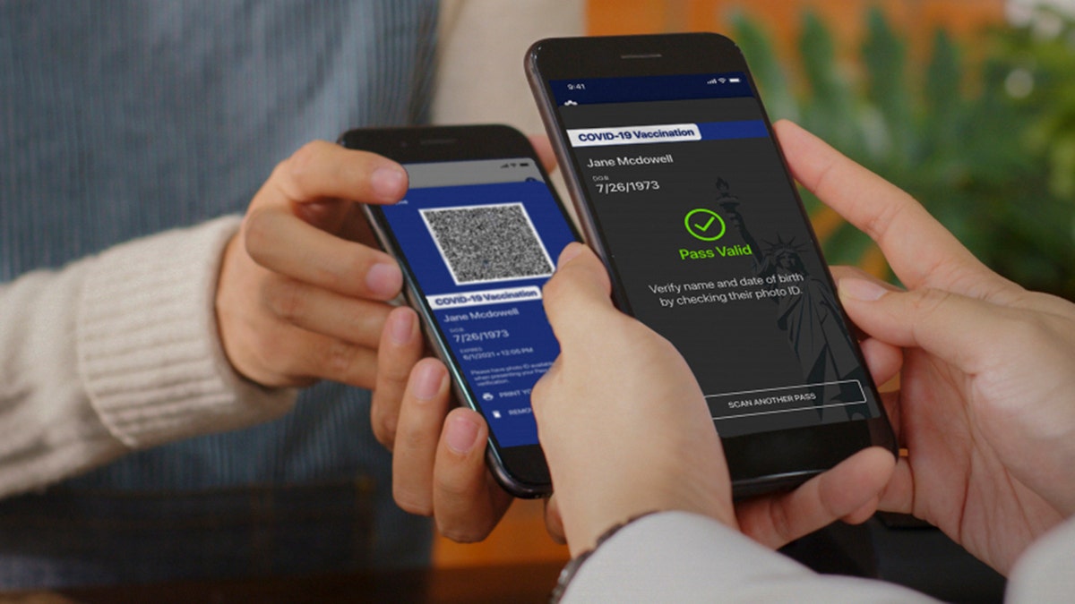 In this undated photo, provided by NY Governor's Press Office on Saturday March 27, 2021, is the new "Excelsior Pass" app, a digital pass that people can download to show proof of vaccination or a negative COVID-19 test. (NY Governor's Press Office via AP, File)